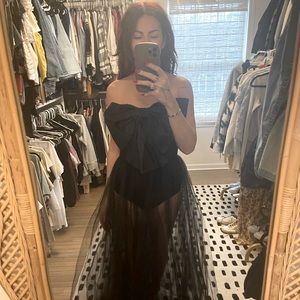 Anthro NWT Black bodysuit tulle dress with bow Size: XS Purchased for $220